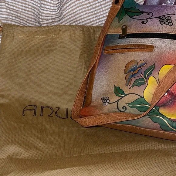 Anuschka Vibrant Floral Shoulder Bag - Orange and Green - Picture 8 of 9